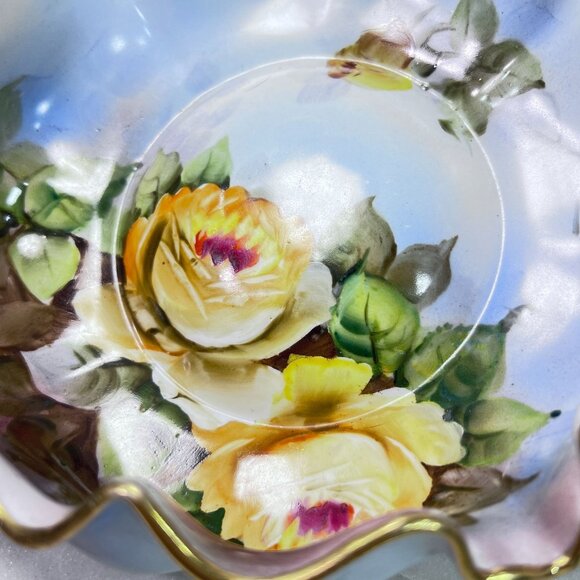 AQ 1891-1921 Hand-Painted Nippon Porcelain Ruffled Bowl Floral Design Gilded - Picture 2 of 11